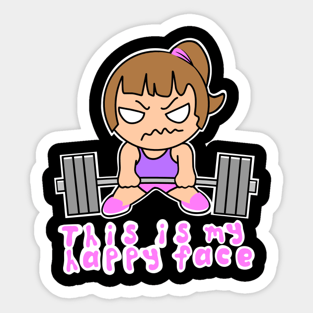 This is my happy face, fitness girl, barbell girl Sticker by TimAddisonArt